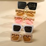 5 Pcs Oversized Square Glasses With Luxury Chain Detail Unisex Sun Shades For Sports Party Beach And Travel