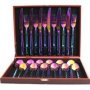24 Piece Cutlery Set In Brown Clasped Display Box Rainbow