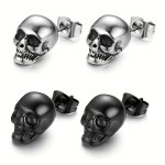 1PAIR Skull Design Alloy Stud Earrings For Women And Men Jewelry Gift
