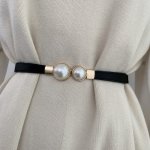 Faux Pearl Elastic Thin Belt Women's Decoration For Dress Fashion Simple Women's Buckle Thin Belt