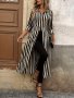 Striped Print High Low Hem Tunics Elegant Single Breasted Maxi Blouse For Spring & Fall Women's Clothing