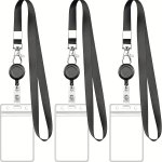 1PC Black Lanyard Retractable Badge Reel With Id Badge Holder For Teachers Office Workers