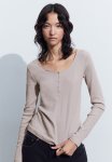 Ribbed Henley Top - Light Greige