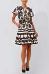 Ladies Puff Sleeve Crew Neck Dress In Black & White - Black & White 2XL