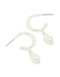 Silver Pearl Drop Huggie Earrings
