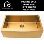 Brushed Gold Single Bowl Kitchen Sink - 750 X 470MM