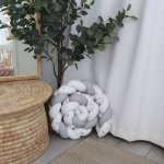Cot Bumper Braided 3 Strand Grey White And Dusty Pink And Grey Star Print