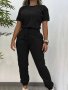 Solid Color Two-piece Set Casual Short Sleeve Crew Neck T-shirt & Drawstring Waist Fitted Bottom Joggers Outfits Women's Clothing