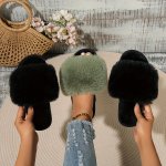 Women's Fluffy Faux Fur Slippers Solid Color All-season Slip-on House Shoes With Rubber Sole Honey Girl Style Indoor outdoor Com