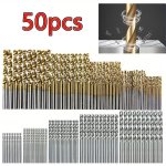 Value Pack 50PCS Hss Twist Drill Bits Set Titanium Coated Twist Drill Bit Set - Perfect For Cast Iron Aluminum Alloy Copper Wood