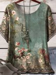 Plus Size Floral Print T-Shirt Casual Crew Neck Short Sleeve T-Shirt Women's Plus Sizeclothing