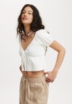 Cotton On Mila Tie Front Short Sleeve Top - Vintage White