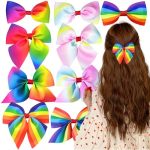 9PCS Rainbow Hair Clips Gay Pride Day Grosgrain Ribbon Bow Hair Pins Multi-color Candy Bow-knot Hair Barrettes Shinny Hair Acces