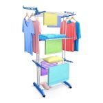 Sulfar Three Layers Of Clothes Hanger Adjustable Ss Hanger 3 Layer Blue