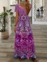 Ethnic Floral Print Dress Boho V Neck Short Sleeve Maxi Dress Women's Clothing