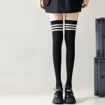1 PAIR/2 Pairs And Other Specifications Japanese College Style Cotton Thick Black And White Striped Stockings Three Stripes Over