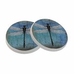 Ofloral Dragonfly Coasters For Drinks Blue Vintage Dark Tone Cups Place Mats For Home Decor Set Of 2 4 Inch