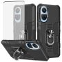 Ueokeird Case For Oppo RENO10 / RENO10 Pro 5G Protection With Metal Ring Magnetic Kickstand Tempered Glass Screen Protector Blac