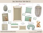 Cot Duvet Bedding Bear Sage Check Beige Teddy Bear Neutral