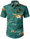 Jogal Men's Flower Casual Short Sleeve Aloha Hawaiian Shirt Green Medium