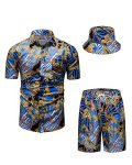 Fohemr Mens Luxury Outfit Set Gold Chain Print Shirts And Shorts 2 Piece Tracksuit Set Baroque Button Down Hawaiian Suit With Bu