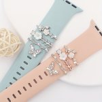 4PCS Butterfly Flower Watchband Ring Loops Nails Studs Cute Rhinestone Watch Strap Charms Decorations For Iwatch Watchband
