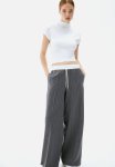 Wide Pull-on Trousers - Dark Grey Pinstriped