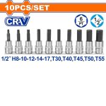 10 Piece 1 2" Drive Bit Socket Set WST1412