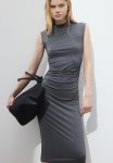 Gathered Bodycon Dress - Dark Grey Marl