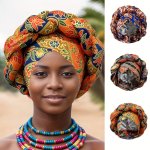Women's Elastic Polyester Turban Hat With Printed Pattern Comfortable Breathable & Elegant Headwrap For Home Parties & Travel Ho