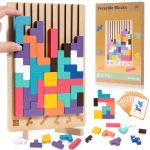 Wooden Stacking Puzzle Toy 42 Pcs 3D Montessori Russian Blocks Puzzles For Toddlers 3+ Years Old Brain Teaser Educational Travel