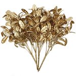 Pasyou Golden Fake Plants Artificial Leaves Decoration For Christmas Flowers Grass Plastic Faux Diy Crafts Indoor Outdoor Home G