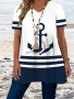 Plus Size Anchor & Striped Print T-Shirt Casual Crew Neck Short Sleeve T-Shirt Women's Plus SizeClothing