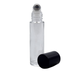 10ML Clear Glass Roll On Bottle With Black Aluminium Cap & Metal Ball