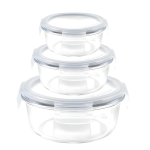 3-PIECE Large Round Glass Food Containers Set - Airtight Leak-proof Lids