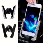 1PC New Car Phone Holder With Artificial Diamond Car-mounted Phone Holder Cute Dual-function Air Outlet Navigation Air Outlet Ca