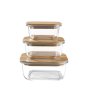 Square Glass Food Storage Container Set With Sealed Bamboo Lids