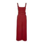 Red Pleated Belted Jumpsuit