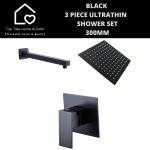 Black 3 Piece Ultrathin Shower Set - 300MM Square