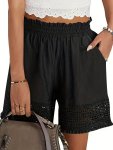 LaCie Lace Trim Slant Pocket Shorts Casual Paper Bag Waist Shorts For Summer Women's Clothing