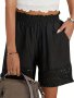 Lace Trim Slant Pocket Shorts Casual Paper Bag Waist Shorts For Summer Women's Clothing