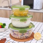 3PCS Household Kitchen Pp Plastic Preservation Box Refrigerator Food Storage Bowl Microwave Heated Lunch Box Moisture-proof Grai