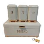 Smte Bread Bin And Canister Set -white&gold & Keyring With Keychain