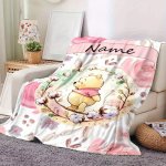Customizable Name Winnie The Pooh Ultra-soft Flannel Throw Blanket - 100% Polyester Lightweight Digital Print All-season Comfort
