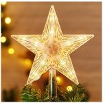 Christmas Tree Topper Lighted Star With Built-in 10 Replaceable Bulbs 9.5" Clear Five-pointed Star Tree Topper Plug In For Indoo