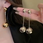 1 Pair Of Drop Earrings Spherical Ball Design Polished Surface Golden Or Silvery Make Your Call Match Daily Outfits Party Decor