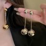 1 Pair Of Drop Earrings Spherical Ball Design Polished Surface Golden Or Silvery Make Your Call Match Daily Outfits Party Decor