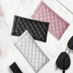1-PIECE Quilted Leather Eyeglass Case With Magnetic Snap Closure Semi-hard Portable Sunglass Pouch