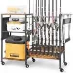 Olakee Fishing Rod Holder For Garage Fishing Pole Rack & Tackle Storage Cart With Wheels Up To 16 Rods Heavy Duty Fishing Gear O