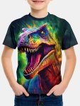 Trendy Cool Colorful T-rex 3D Print Boys Creative T-Shirt Casual Lightweight Comfy Short Sleeve Tee Tops Boys Clothes For Summer